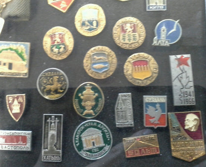 VINTAGE SOVIET UNION USSR RUSSIAN PIN COLLECTION WITH RUSSIAN MILITARY CAP