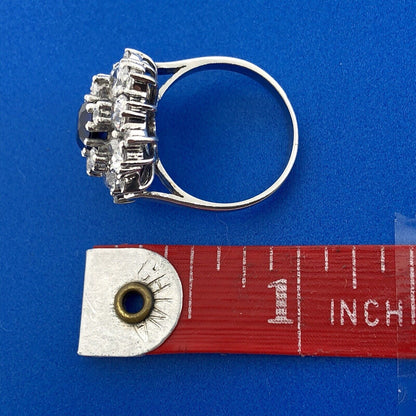 Spectacular Sterling Silver 925 Blue Sapphire CZ Oval Cluster Cocktail Ring