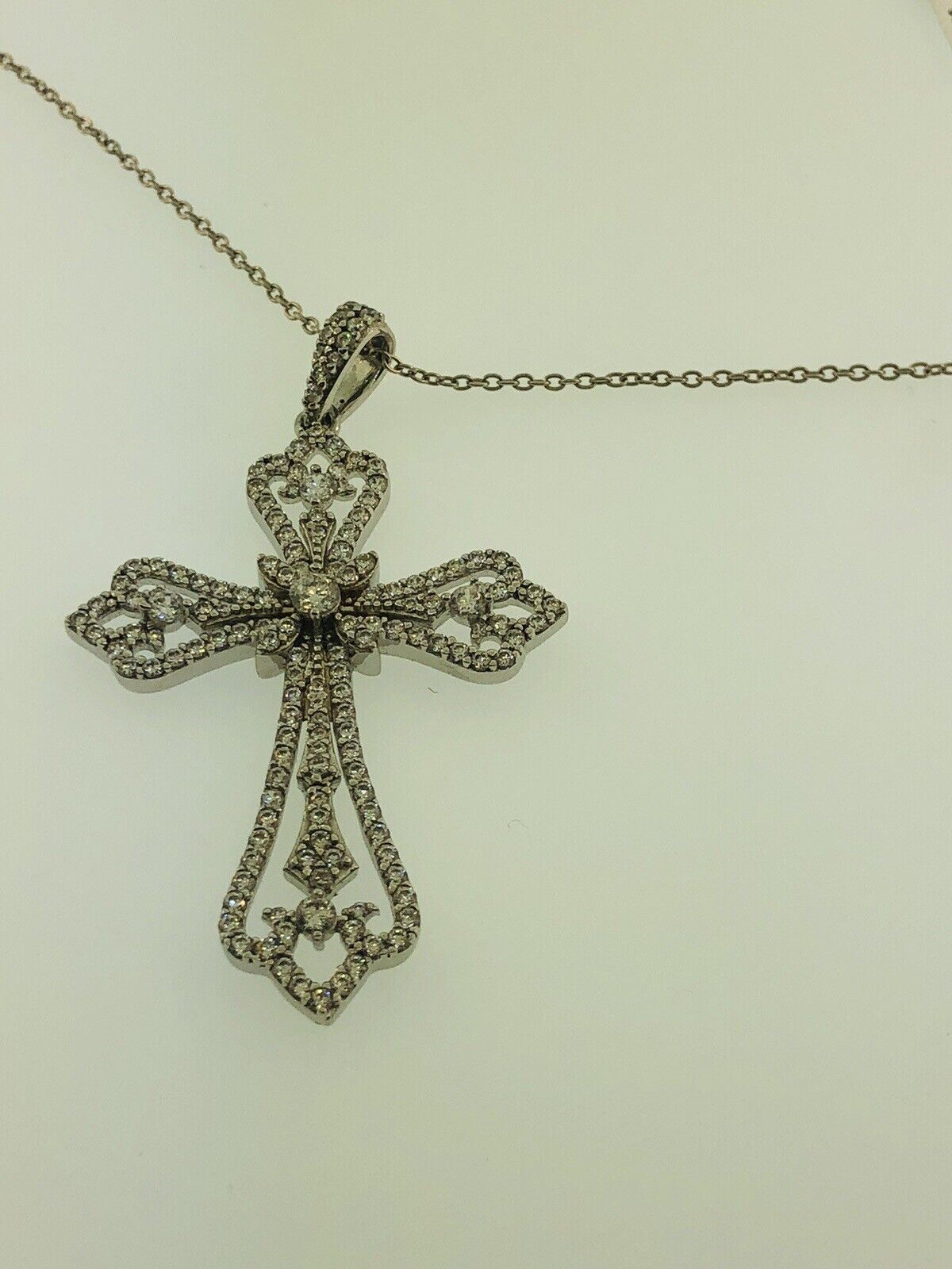 Jacmel Mauitius JCM Sterling Silver 925 Cubic Zirconia Statement Cross Necklace