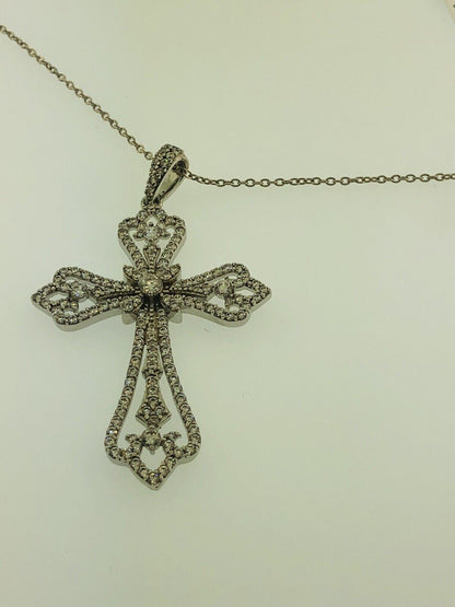 Jacmel Mauitius JCM Sterling Silver 925 Cubic Zirconia Statement Cross Necklace