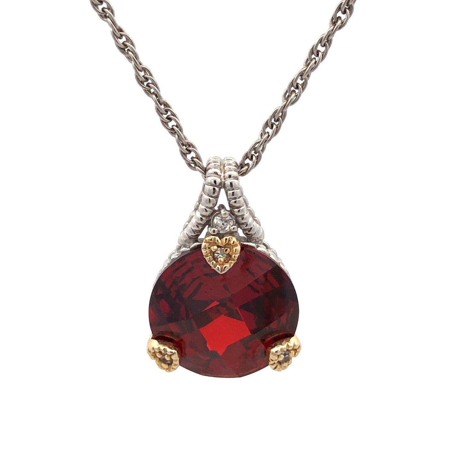 925 Sterling Silver Two Tone Cushion Cut Red Cubic Zirconia CZ Necklace