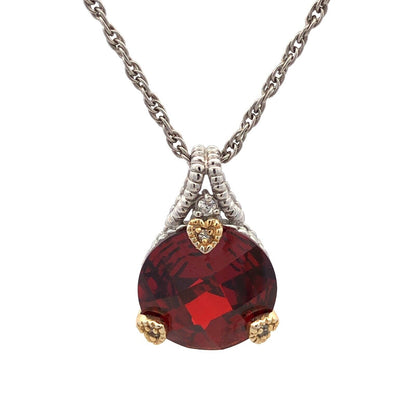 925 Sterling Silver Two Tone Cushion Cut Red Cubic Zirconia CZ Necklace