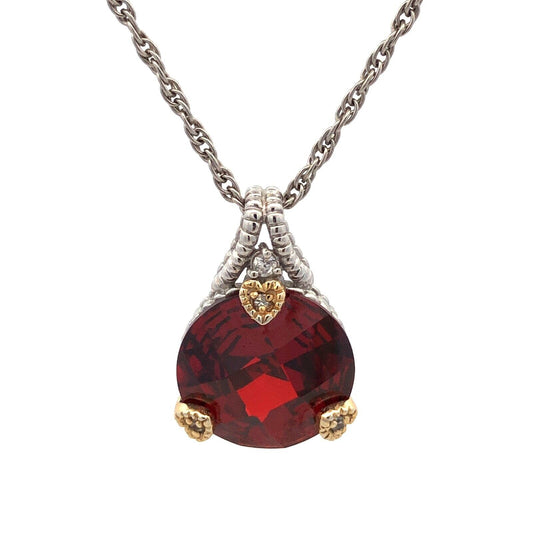 925 Sterling Silver Two Tone Cushion Cut Red Cubic Zirconia CZ Necklace
