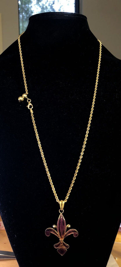 Milor 925 Sterling Silver Vermeil Purple Enamel Fleur De Lis Adjustable Necklace