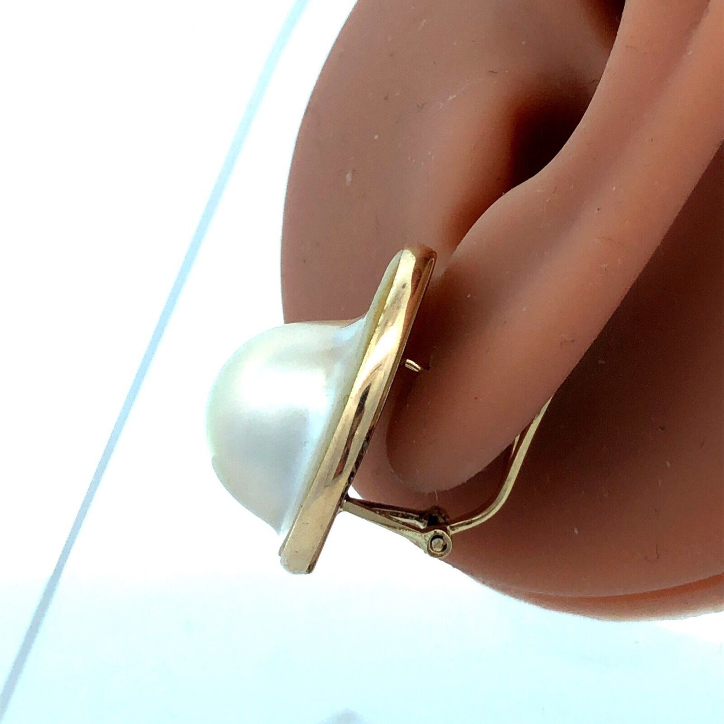 Designer 14K Yellow Gold Mabe Pearl Round Statement Dome Stud Earrings