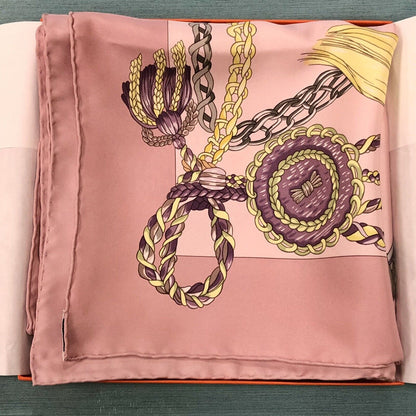 Hermes Carre 90 Silk Le Timbalier Twill Violet Rose Pink Neckerchief Scarf