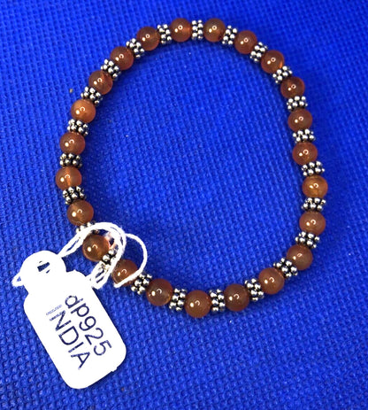 Doug Paulus 925 Sterling Silver Round Orange Aventurine Beaded Elastic Bracelet