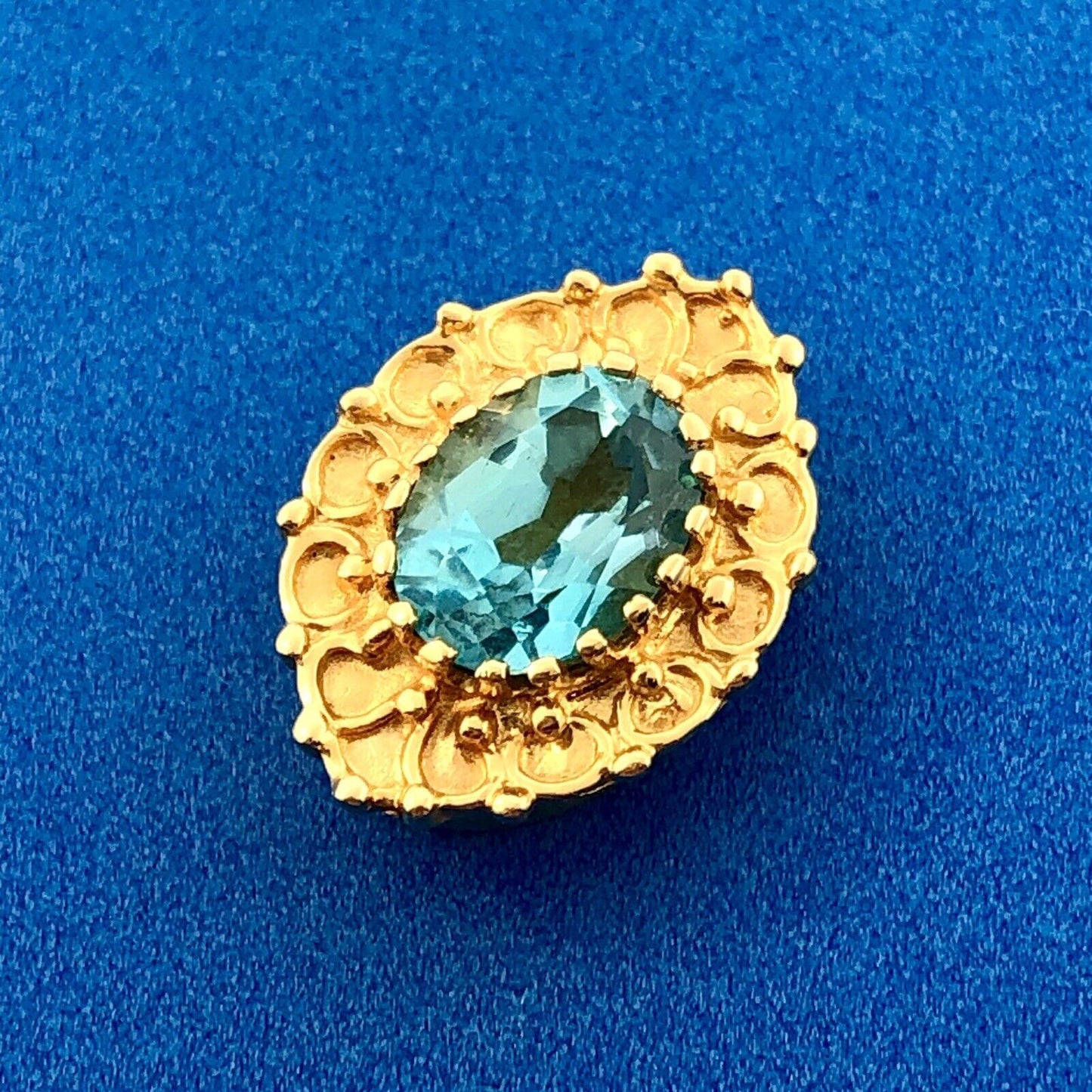 KLJCI 14K Yellow Gold Swiss Blue Topa Solitaire Oval Scroll Slide Charm