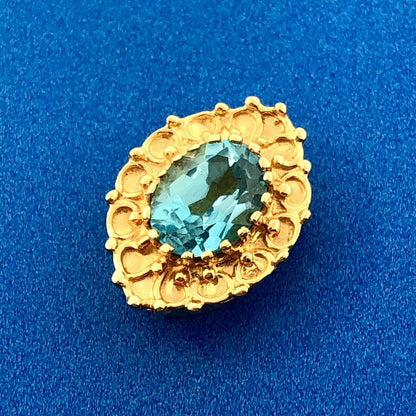 KLJCI 14K Yellow Gold Swiss Blue Topa Solitaire Oval Scroll Slide Charm