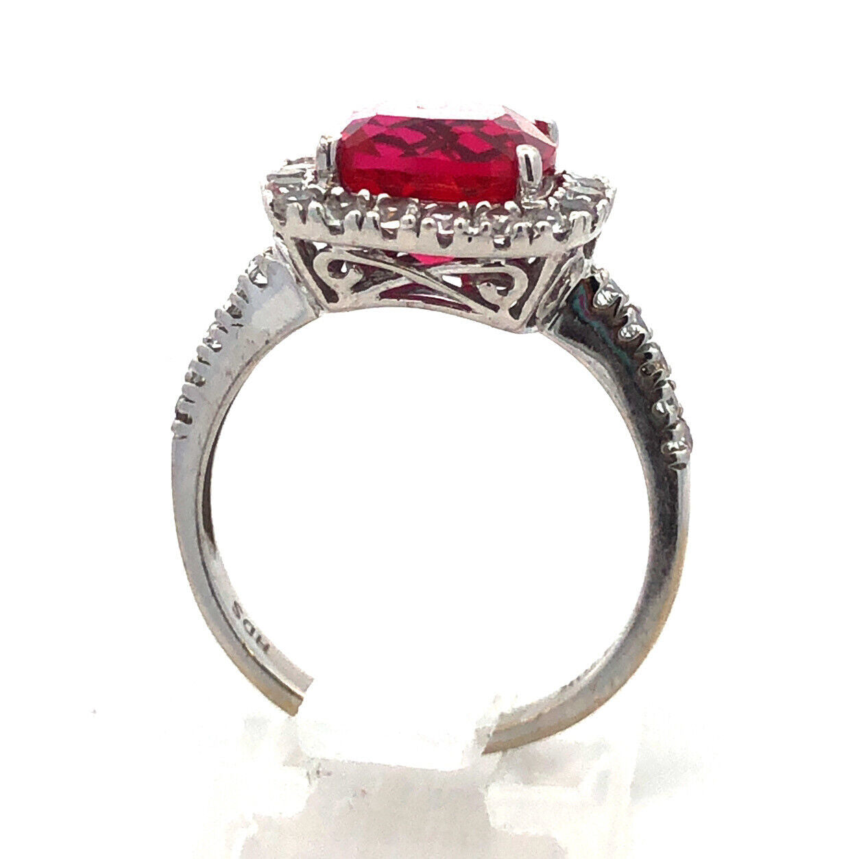 10k White Gold Lab Created Ruby Diamond Halo Engagement Anniversary Ring