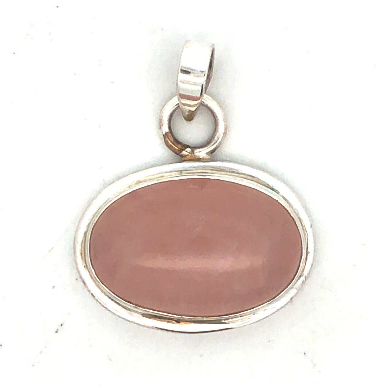 Vintage 925 Sterling Silver Oval Rose Quartz Cabochon Statement Pendant