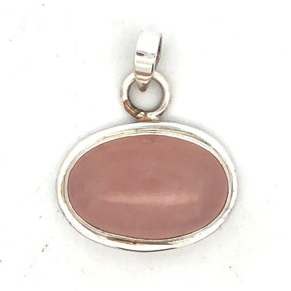 Vintage 925 Sterling Silver Oval Rose Quartz Cabochon Statement Pendant