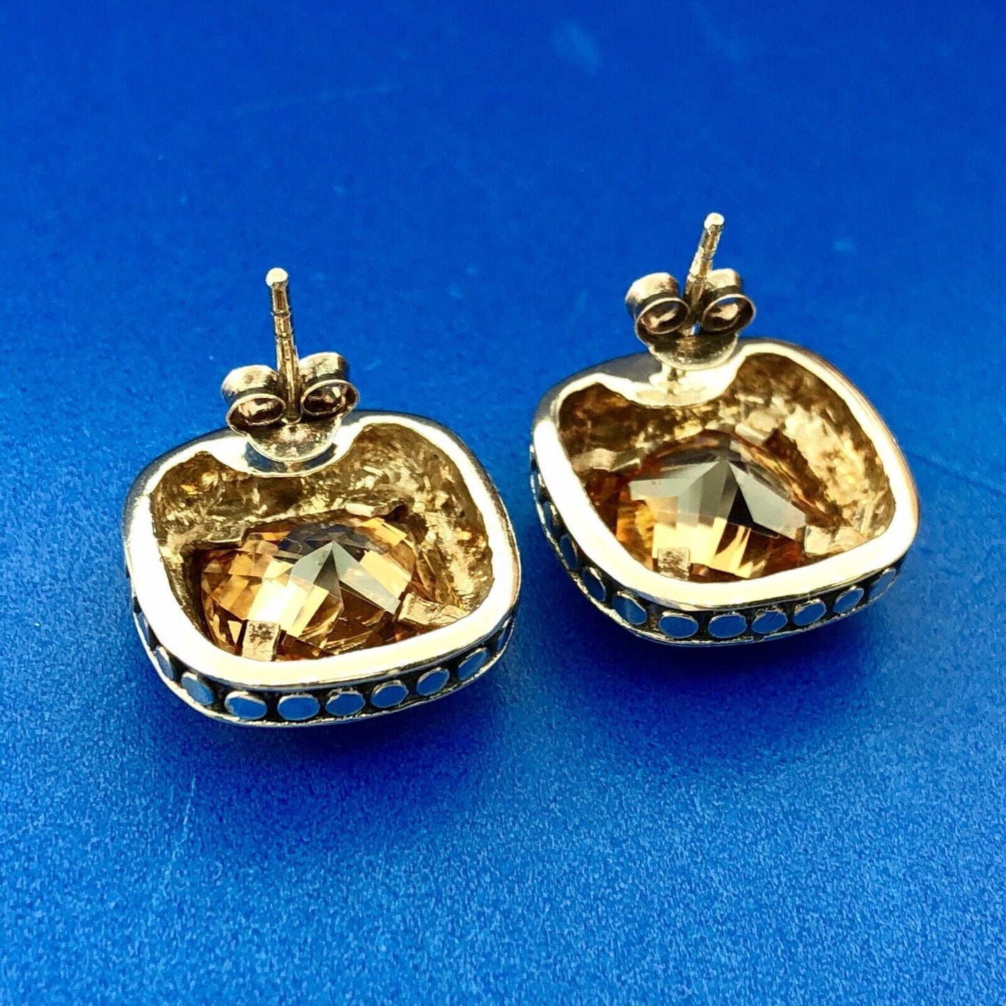 Sterling Silver 925 Citrine Pebble Snake Skin November Anniversary Stud Earrings