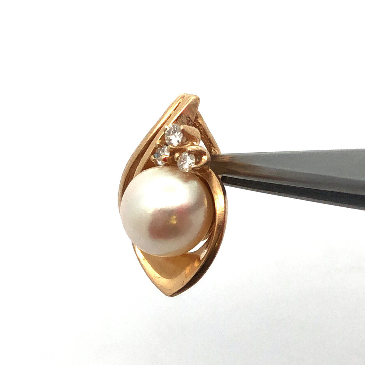 Designer 14K Yellow Gold Pearl Diamond Accented Anniversary Drop Pendant