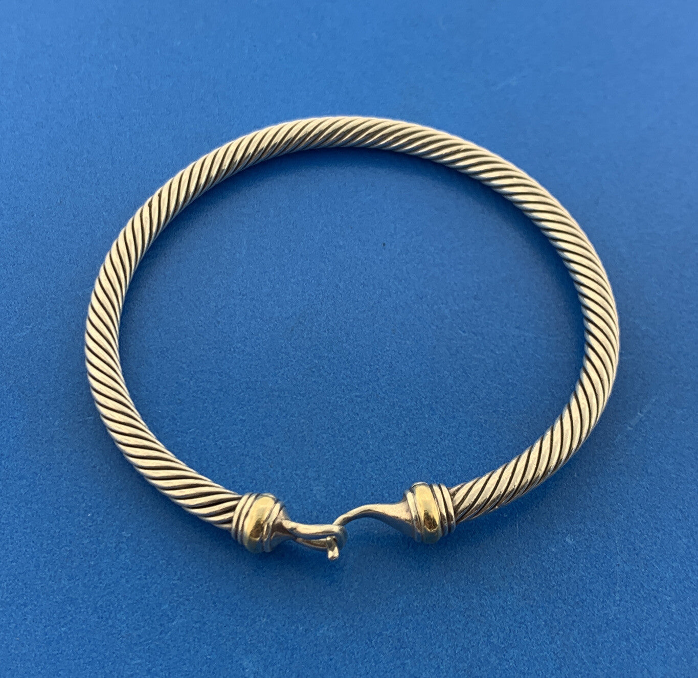 David Yurman DY Sterling Silver 925 18K Classic Cable Buckle 4 MM Cuff Bracelet