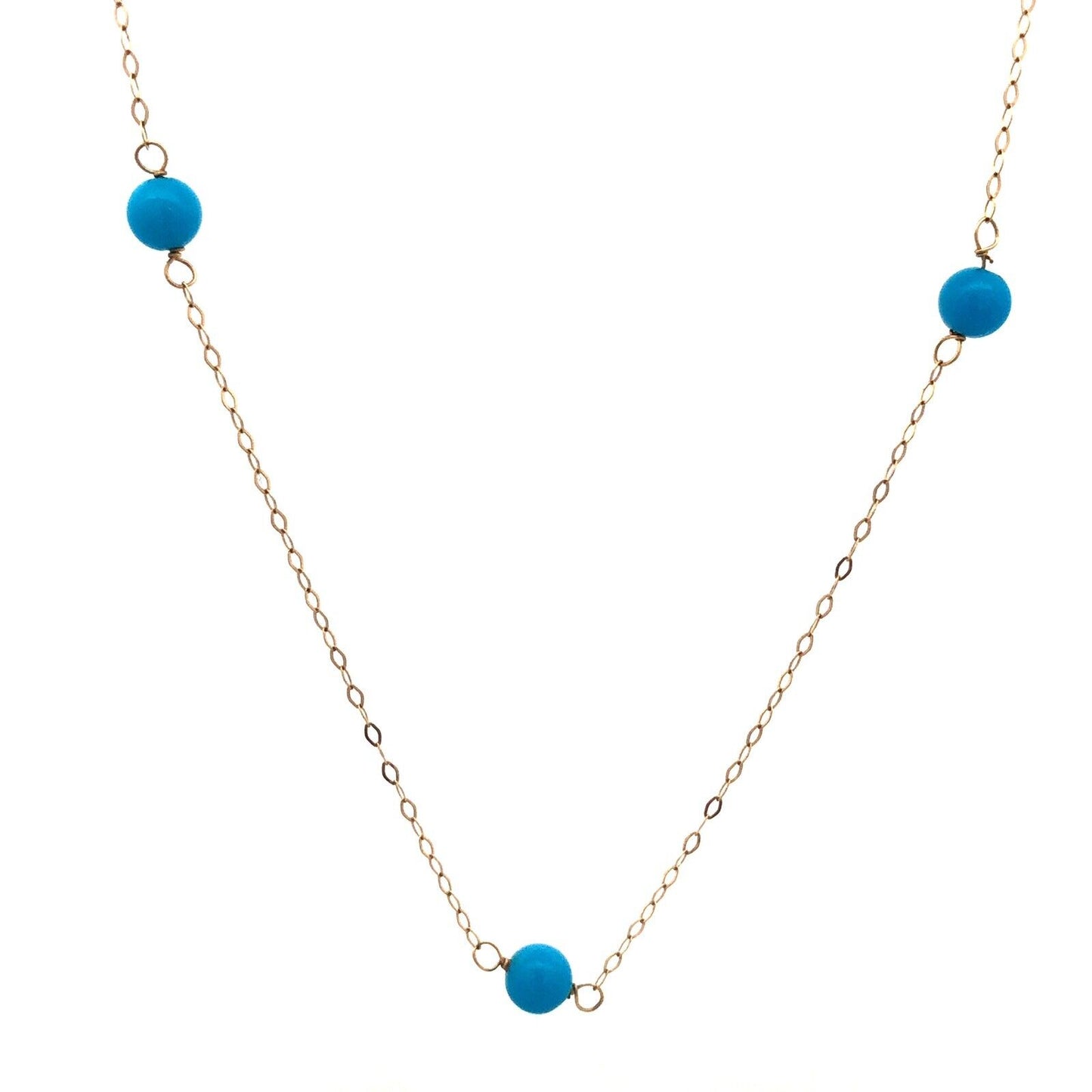 Designer HANA 14K Yellow Gold Round Turquoise Beaded Station Chain Necklace