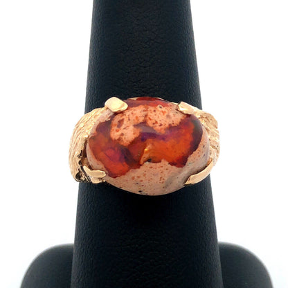 Designer Vintage 14K Yellow Gold Oval Mexican Opal Cabochon Statement Ring