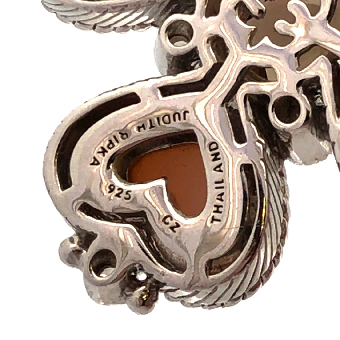 Judith Ripka 925 Sterling Silver CZ Smokey Quartz  Mother of Pearl Cross Pendant