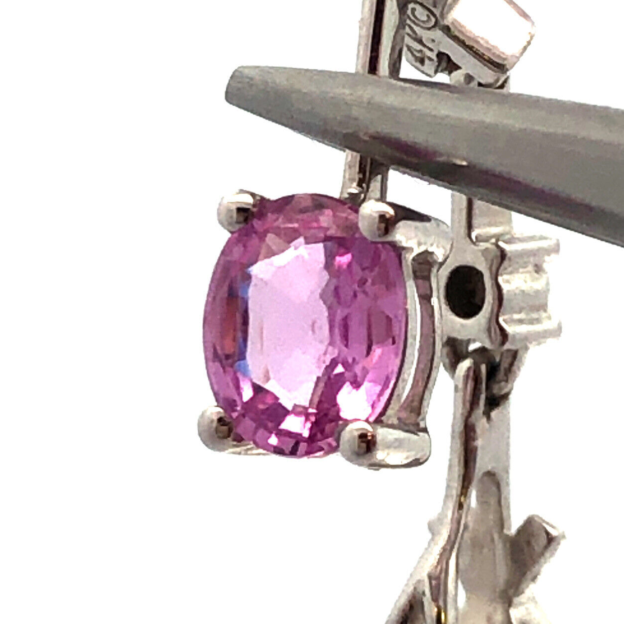 Designer 14K White Gold Oval Pink Topaz Modernist Dangle Pendant