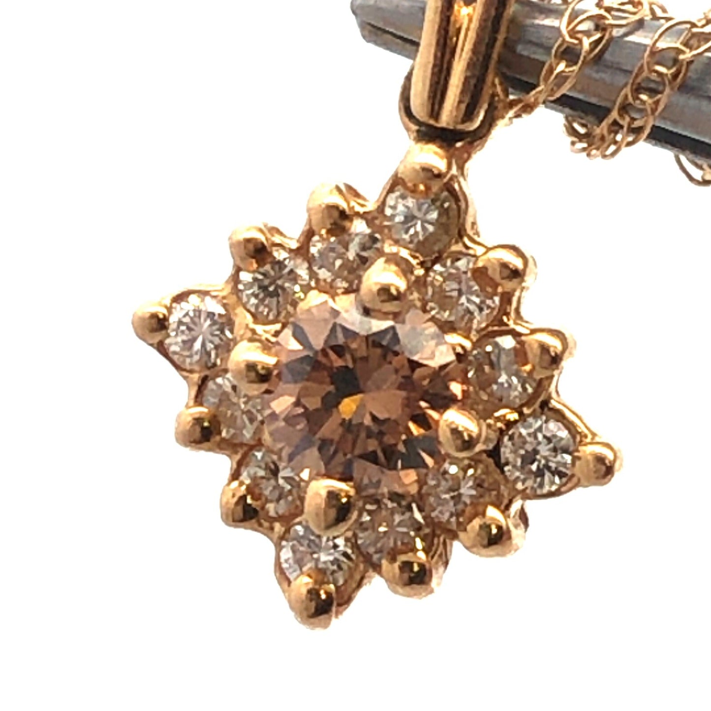 Designer 14K Yellow Gold White Mocha Diamond Pendant Necklace