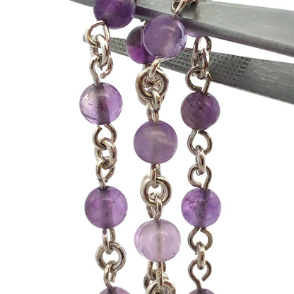 925 Sterling Silver Amethyst Beaded Pendant Necklace Lariat