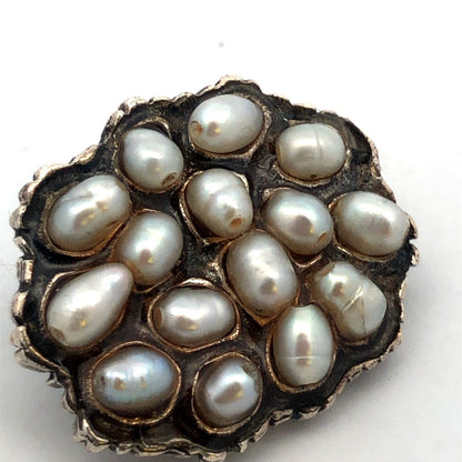 Vintage Designer Josee Desjardins 925 Sterling Silver Pearl Cluster Oval Pendant