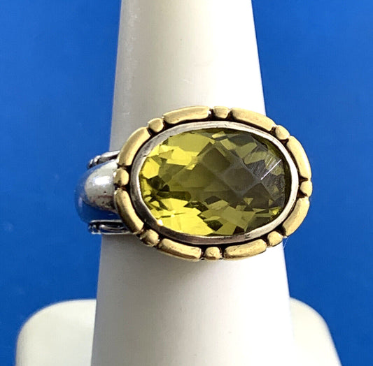 Designer Sterling Silver 18K Yellow Gold Oval Peridot Statement Cocktail Ring