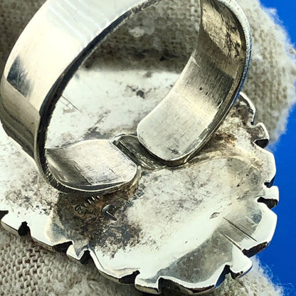 Native American Unsigned 925 Sterling Silver Turquoise Trilliant Statement Ring