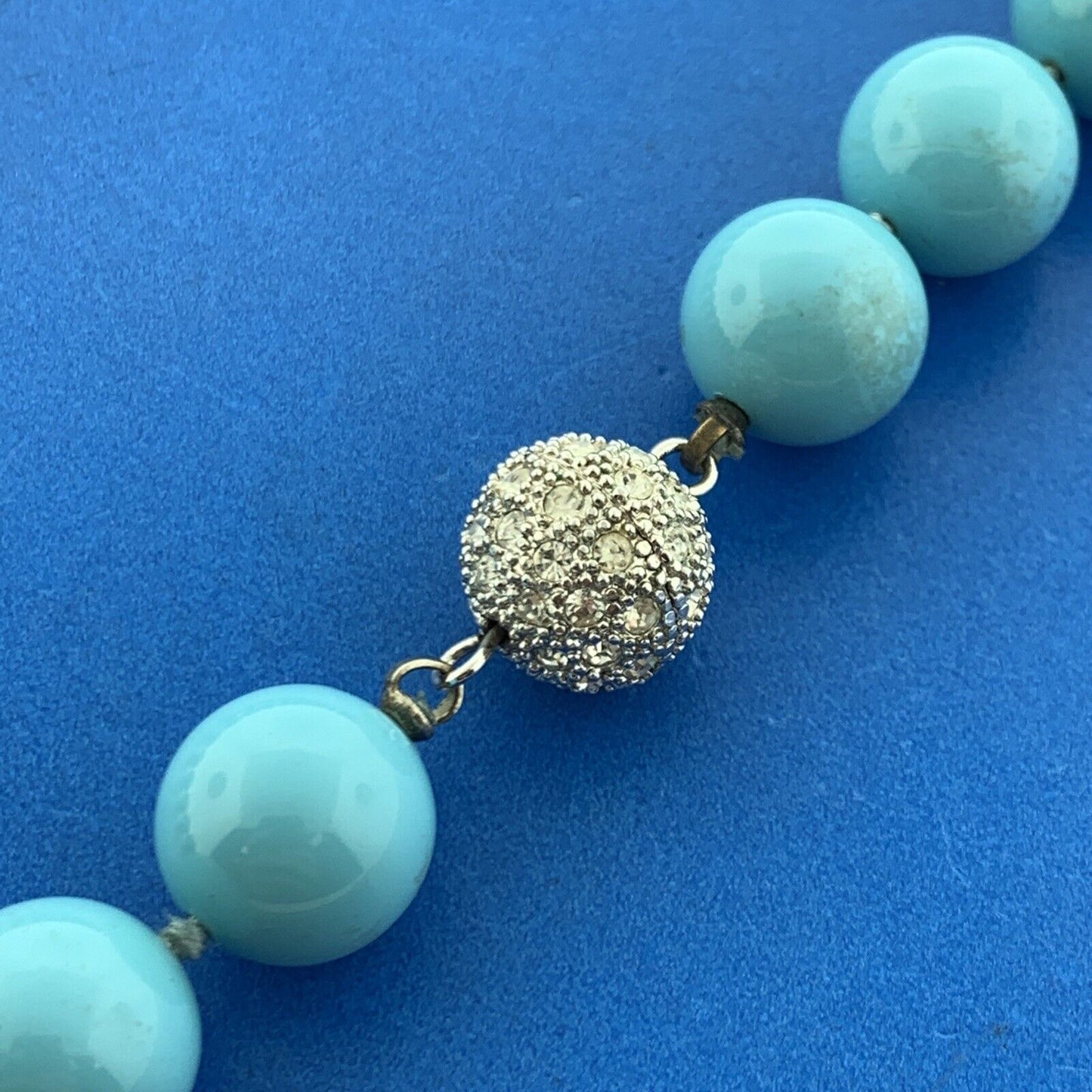 Silver Tone Rhinestone Aqua Enamel Round Bead Statement Choker Necklace