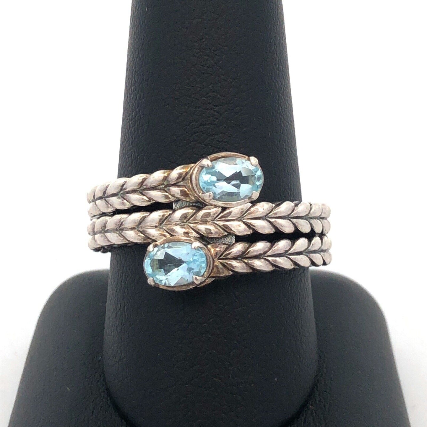 Designer John Hardy JAi 925 Sterling Silver Blue Topaz Braided Wrap Band Ring