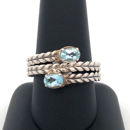 Designer John Hardy JAi 925 Sterling Silver Blue Topaz Braided Wrap Band Ring