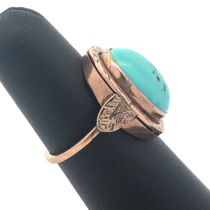 Old Pawn Native American 10K Yellow Gold Oval Turquoise Cabochon Dome Ring