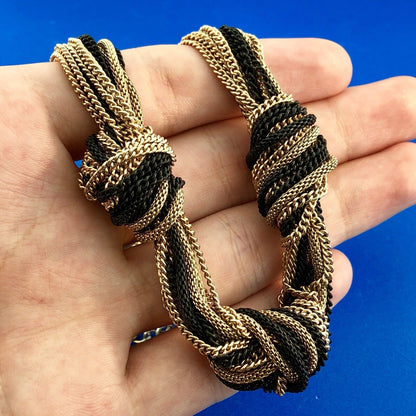 Ladies Gold And Black Tone Oval Cable Link 14 Strand Knotted Statement Necklace