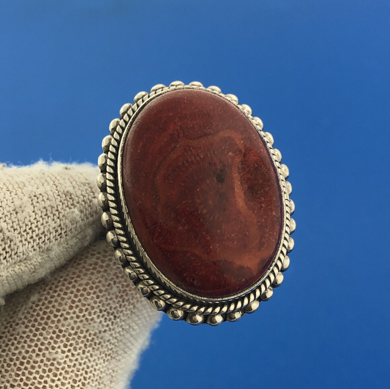 Designer Doug Paulus DP India Silver Sterling 925 Red Jasper Statement Ring