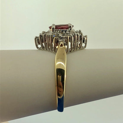 Stunning 14K Yellow White Gold Diamond Pink Tourmaline Engagement Occasion Ring