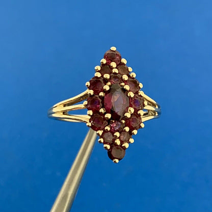 14K Yellow Gold Red Garnet Cluster January Birthstone Statement Ring