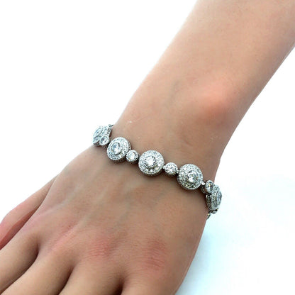 Designer R 925 Sterling Silver Round Cubic Zirconia CZ Retro Tennis Bracelet