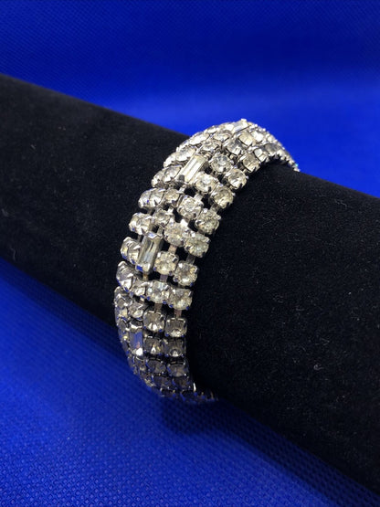 Vintage Weiss Runway Couture Rhinestone Silver Tone Statement Bracelet