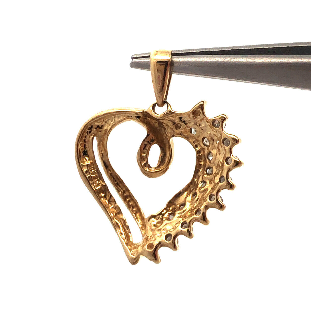 10K Yellow Gold Diamond Heart Anniversary Promise Sweetheart Drop Pendant