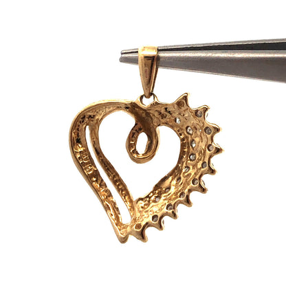 10K Yellow Gold Diamond Heart Anniversary Promise Sweetheart Drop Pendant