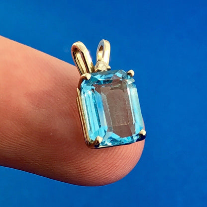 14K White Gold Rectangular Swiss Blue Topaz Diamond Accent Pendant