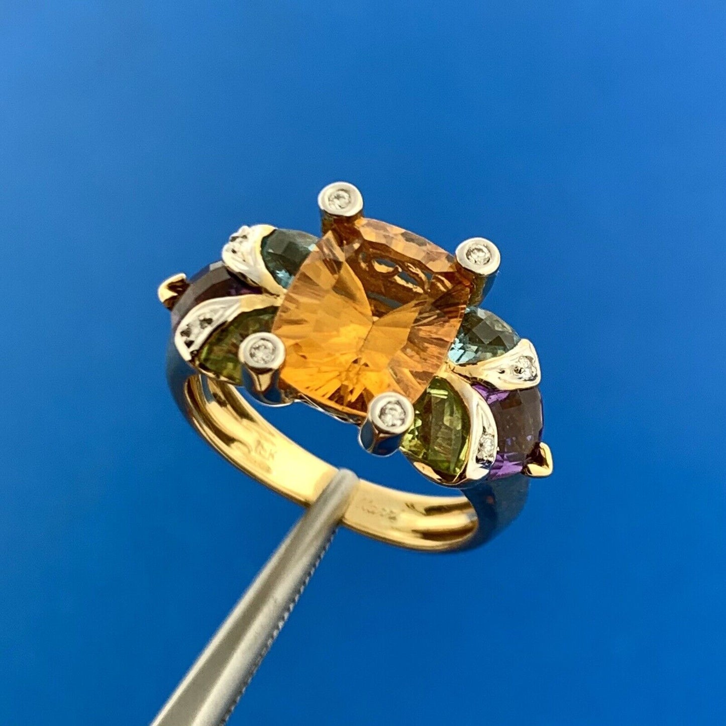 Stunning Bellarri 18K Yellow Gold Citrine Diamond Amethyst B Topaz Peridot Ring