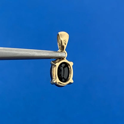 10K Yellow Gold Oval Blue Sapphire Charm Pendant