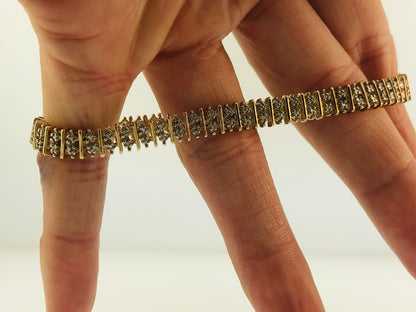 Vintage Sterling Silver 925 Vermeil Diamond Illusion Link Tennis Bracelet S184