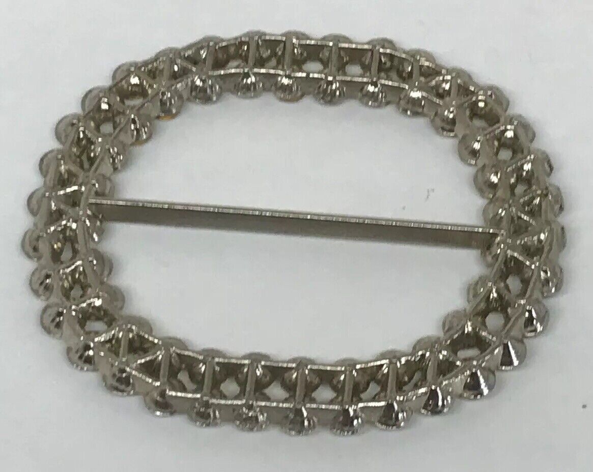 Vintage Runway Silver Tone Rhinestone Oval Statement Scarf Belt Slide Buckle