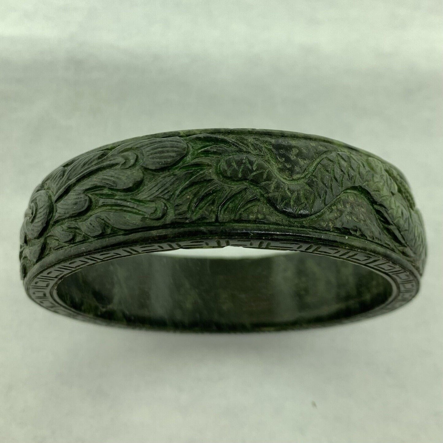 Vintage Carved Burmese Jade Dueling Dragon Fire Bird Statement Bracelet