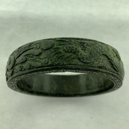 Vintage Carved Burmese Jade Dueling Dragon Fire Bird Statement Bracelet