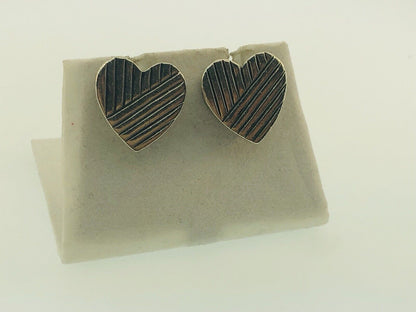 Retired Mignon Faget 14K Yellow Gold Sterling Silver Hard Hearts Stud Earrings
