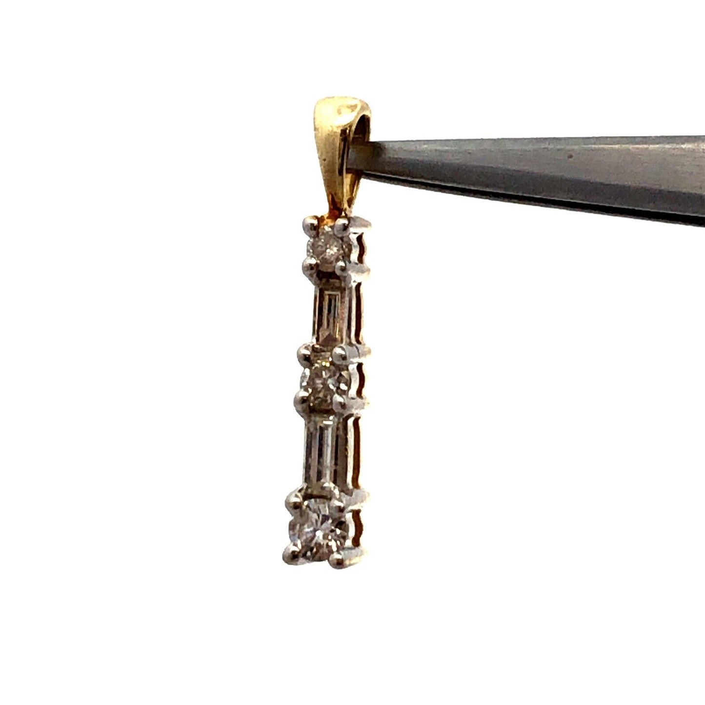 14K Yellow Gold Designer WGD Diamond Infinity Eternity Anniversary Bar Pendant