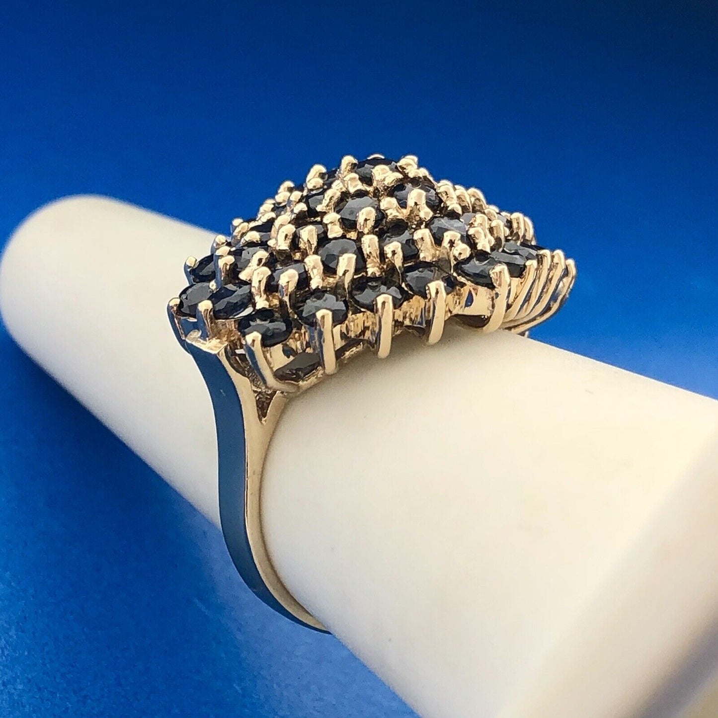 Modernist 10K Yellow Gold Sapphire Cluster September Anniversary Dome Ring